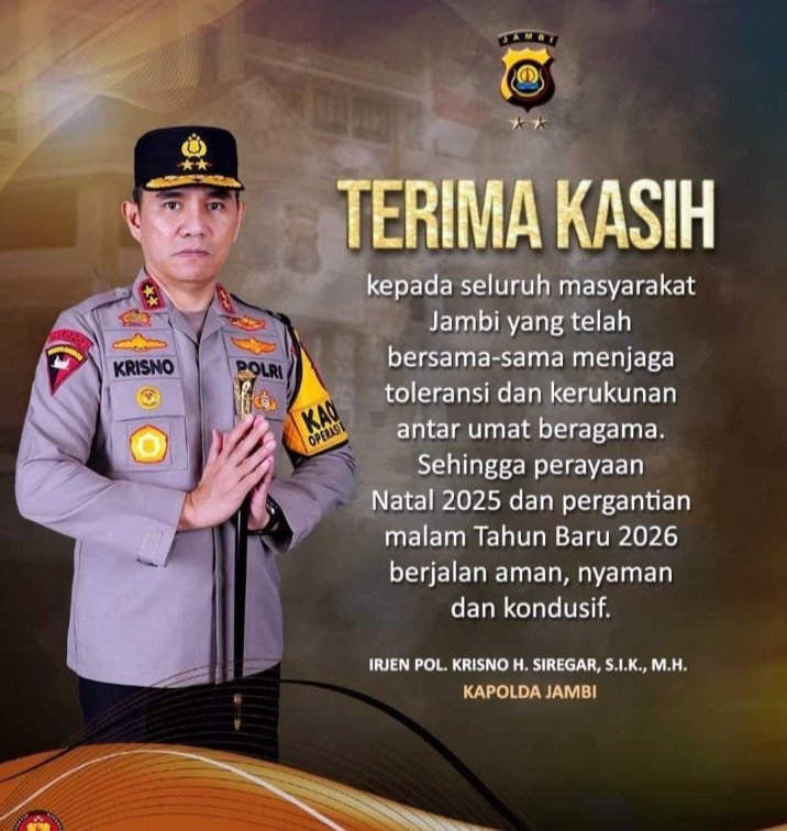 Nataru 2026 Aman dan Lancar, Apresiasi Kapolda Jambi: 'Terima Kasih Atas Toleransinya'