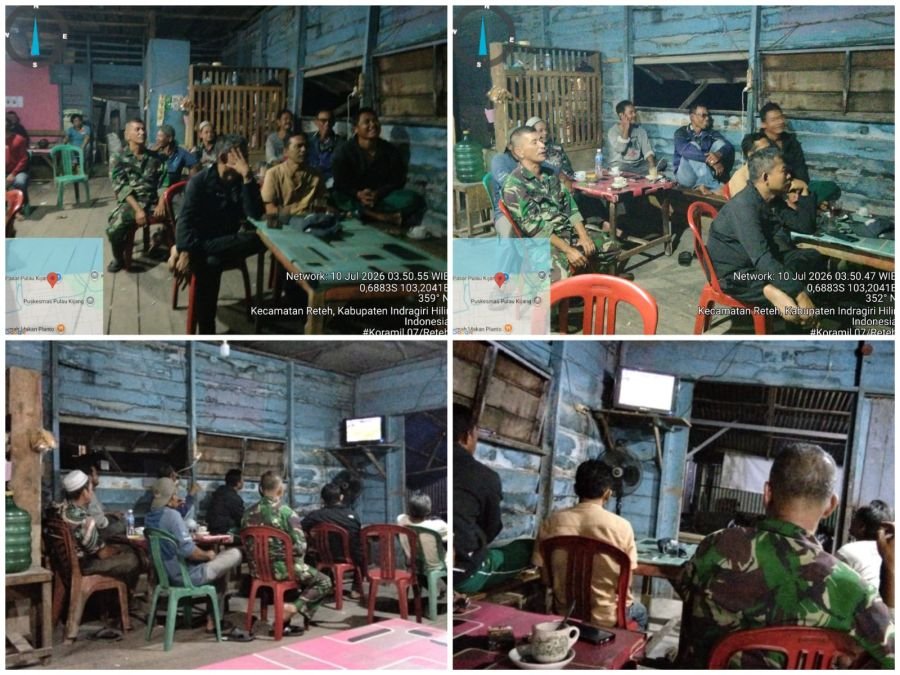 Nobar Prancis vs Maroko di Warkop, Kebersamaan Babinsa 07/Reteh dan Warga Terjalin