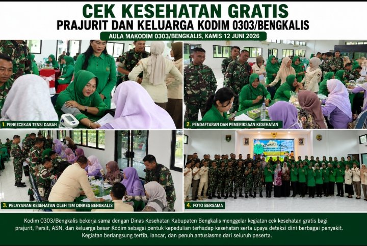 Pastikan Kesehatan Personel Tetap Prima, Kodim 0303/Bengkalis Gelar Pemeriksaan Kesehatan Gratis
