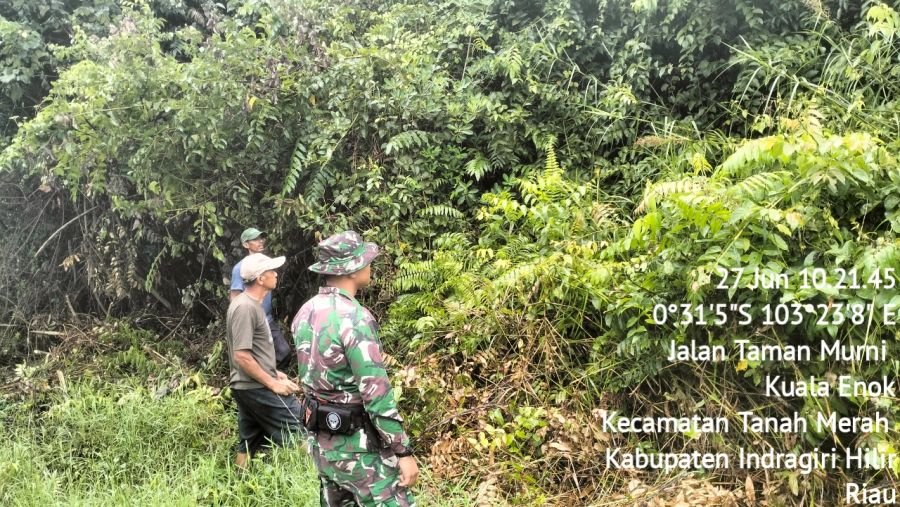 Patroli Pagi di Kuala Enok, Koramil 02/TM Pastikan Wilayah Bebas Karhutla