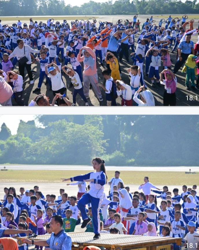 Pembina dan Ketua Yasarini Cabang Lanud RSN Olahraga Bersama Dengan Siswa Sekolah Angkasa