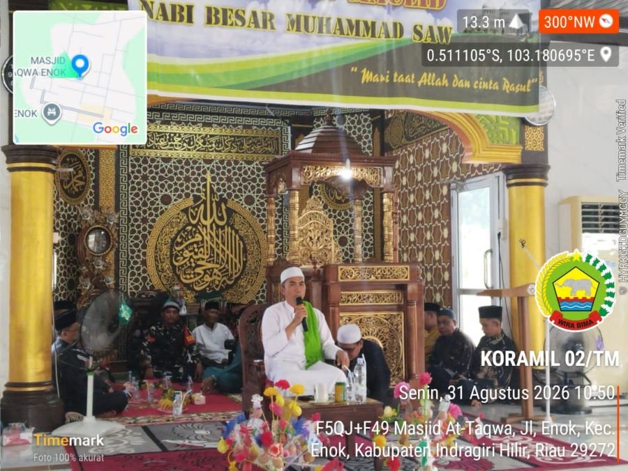 Pererat Silaturahmi, Koramil 02/TM Hadiri Peringatan Maulid Nabi di Masjid At-Taqwa Enok