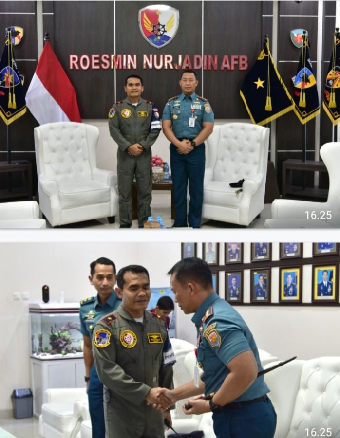 Pererat Sinergi, Danlanud Roesmin Nurjadin Sambut Kunjungan Silaturahmi Danlanal Dumai