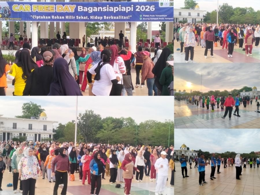 Pererat Sinergitas, Personel Koramil 01/Bangko Ikuti Senam Bersama di Taman Budaya Batu Enam