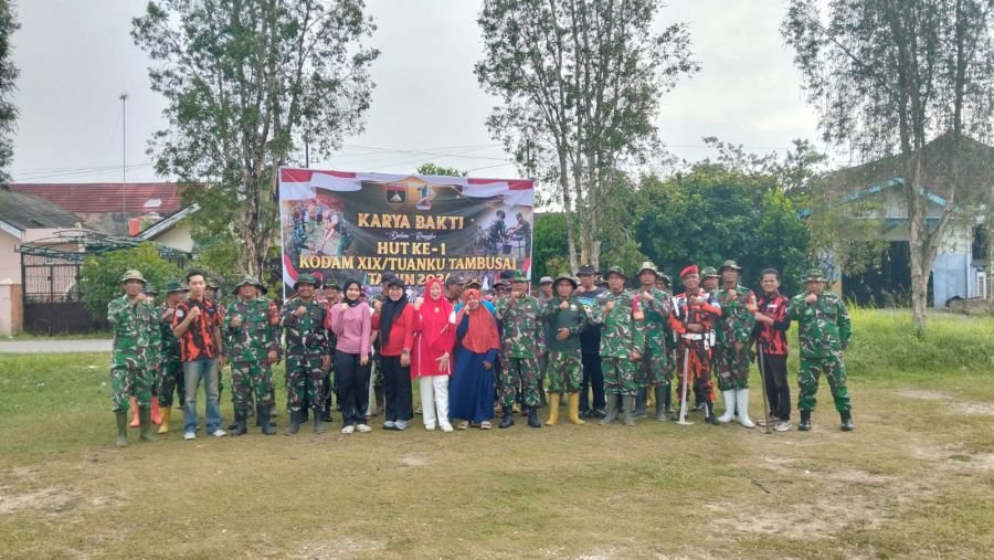 Peringati HUT Ke-1 Kodam XIX/Tuanku Tambusai, Koramil 05/KK Gelar Karya Bakti di Desa Pandau