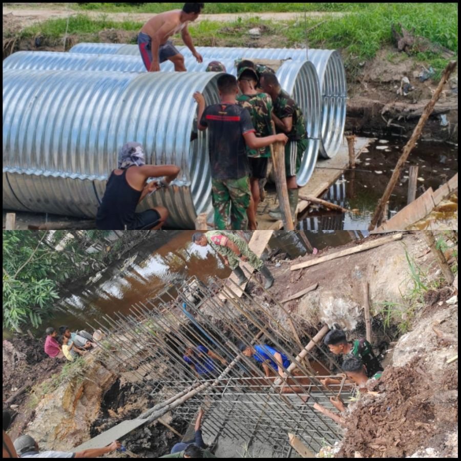 Perkuat Jalur Penghubung Antar Kelurahan, Kodim 0301/Pekanbaru Lanjutkan Pembangunan Jembatan