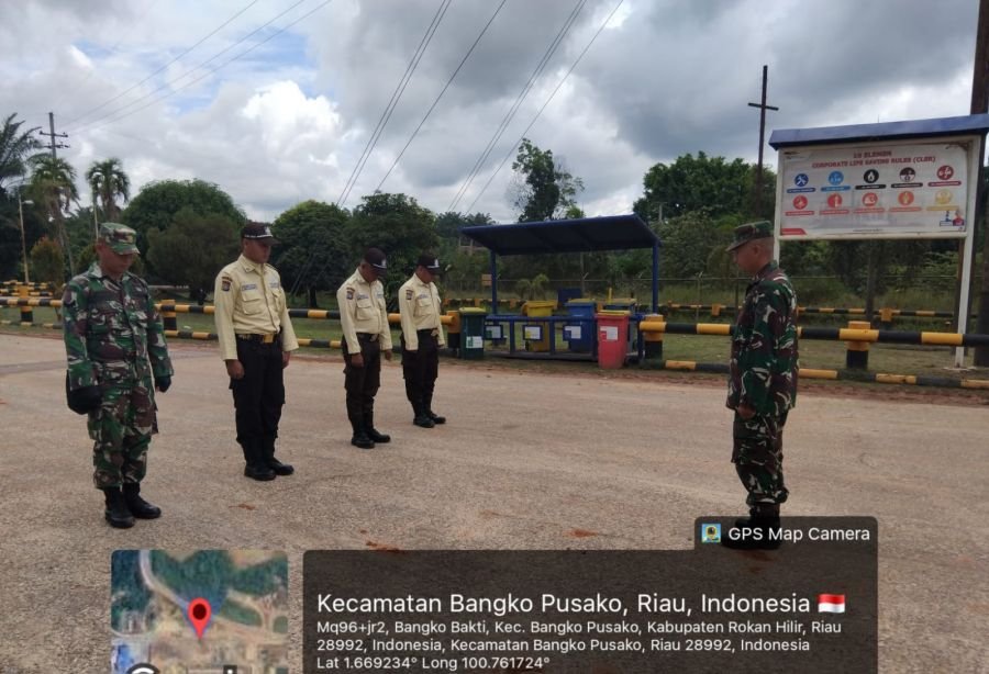 Perkuat Keamanan Objek Vital Negara, Personel Koramil 05/Rimba Melintang dan Security Apel Bersama