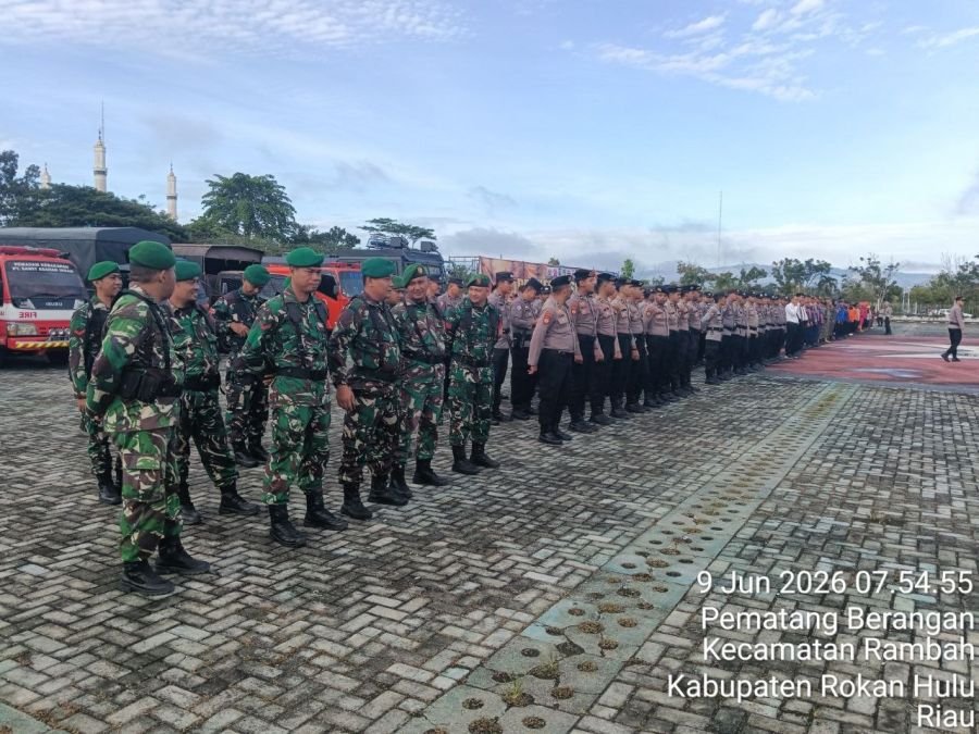 Perkuat Sinergi, Koramil 08/TDN Hadiri Apel Siaga Bencana Karhutla di Kantor Bupati Rohul