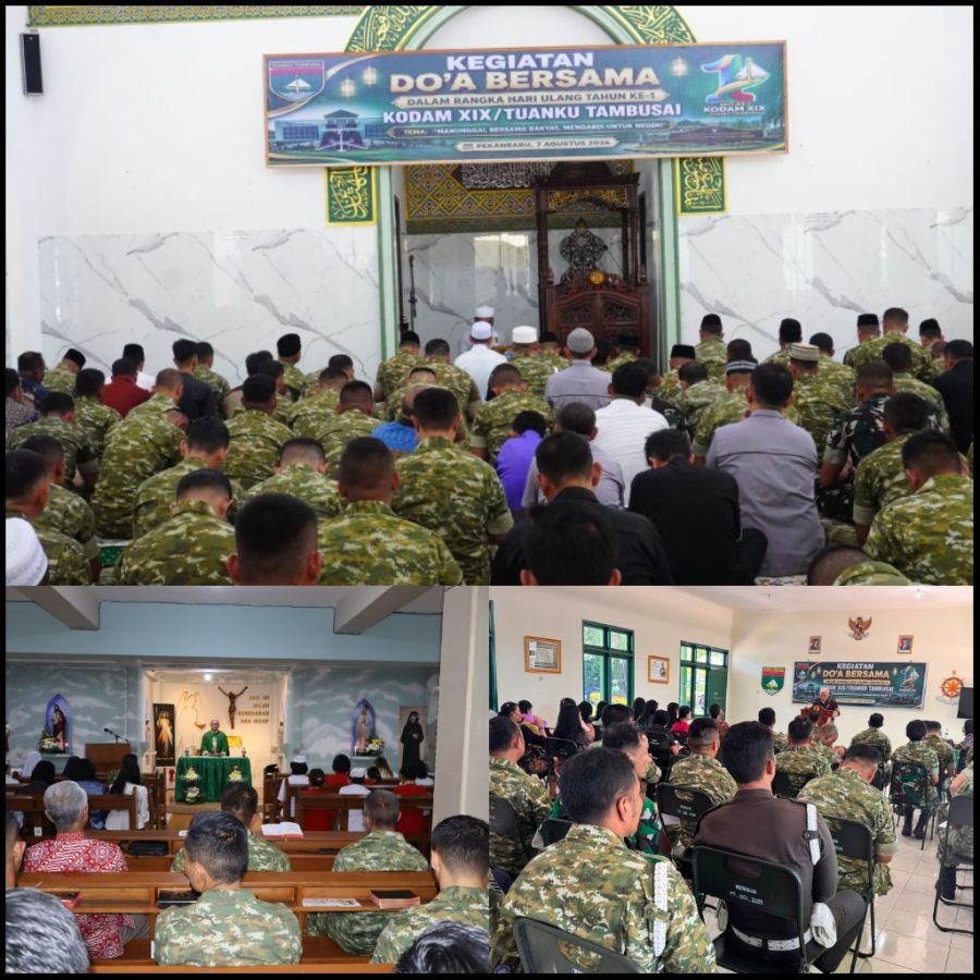 Personel Kodim 0301/Pekanbaru Ikuti Doa Bersama Lintas Agama Peringati HUT ke-1 Kodam XIX/Tuanku Tam
