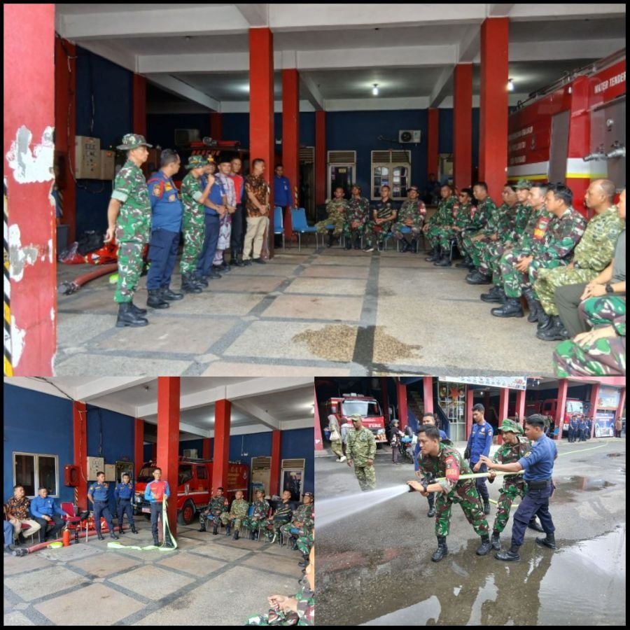 Personel Kodim 0301/Pekanbaru Latihan Operasional Mobil Pemadam Kebakaran di Sukajadi