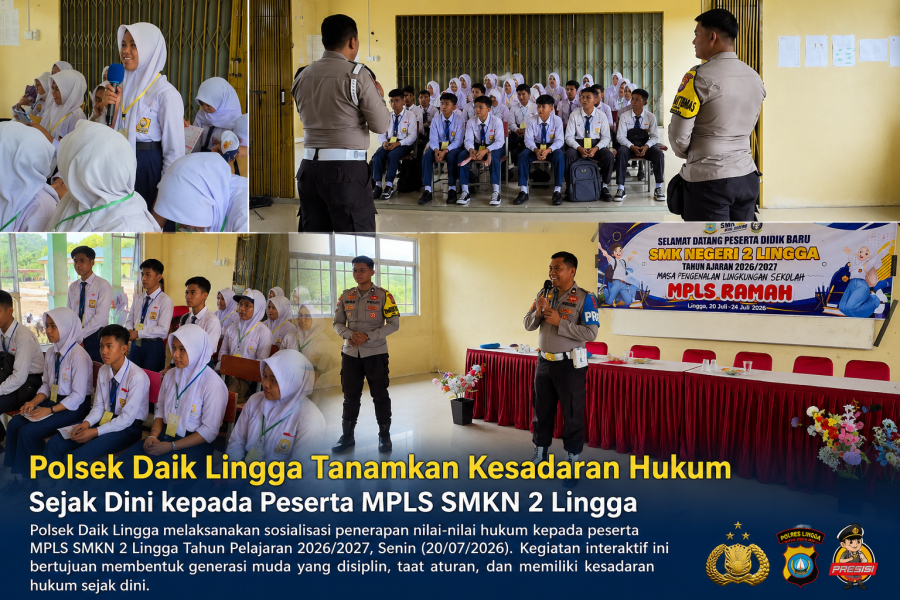 Polsek Daik Lingga Tanamkan Kesadaran Hukum Sejak Dini kepada Peserta MPLS SMKN 2 Lingga