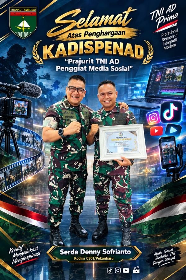 Prajurit Kodim 0301/Pekanbaru Torehkan Prestasi sebagai Penggiat Media Sosial TNI AD