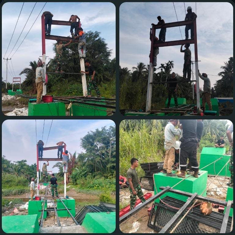 Progres Jembatan Garuda Koramil 01/Tembilahan Berlanjut, Pylon Tepi Jauh Mulai Dipasang