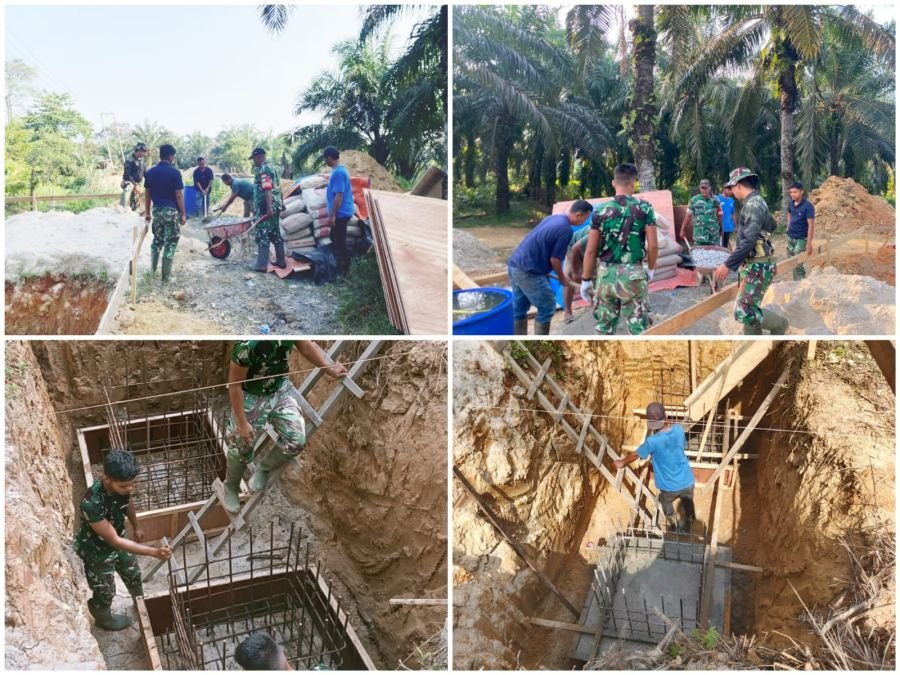 Progres Pengecoran Pondasi, Jembatan Gantung Keritang Hulu Terus Dikebut Babinsa 09/Kemuning