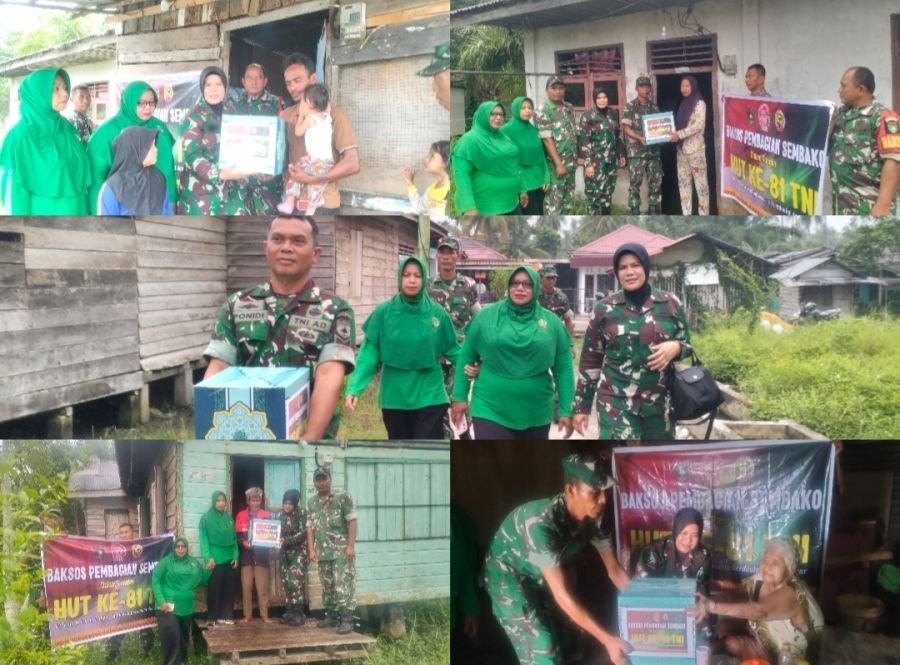 Sambut HUT TNI ke-81, Koramil 0321-01/Bangko Gelar Aksi Sosial Pembagian Sembako bagi Warga