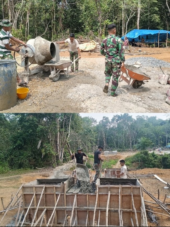 Satgas Kodim 0302/Inhu Percepat Pengecoran Jembatan Gantung Talang Perigi