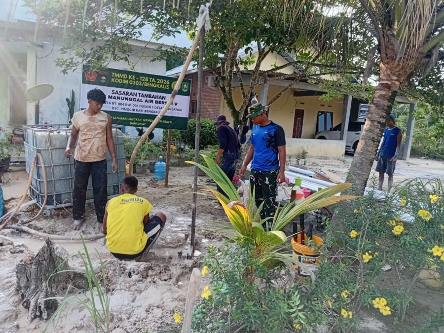 Satgas TMMD ke-128 Kodim 0303/Bengkalis Bantu Kesulitan Air Bersih, Bangun Sumur Bor di Desa Tenggan