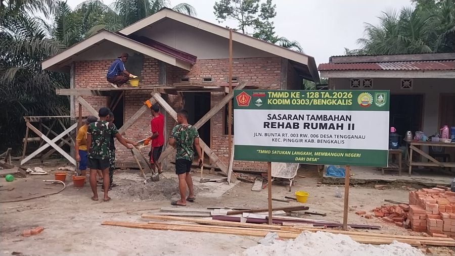 Satgas TMMD Ke-128 Kodim 0303/Bengkalis Kejar Target Pembangunan RTLH di Desa Tengganau