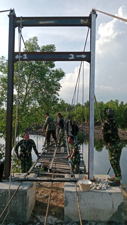 Semangat Gotong Royong Kodim 0320/Dumai, Pembangunan Jembatan Gantung Garuda Terus Dikebut