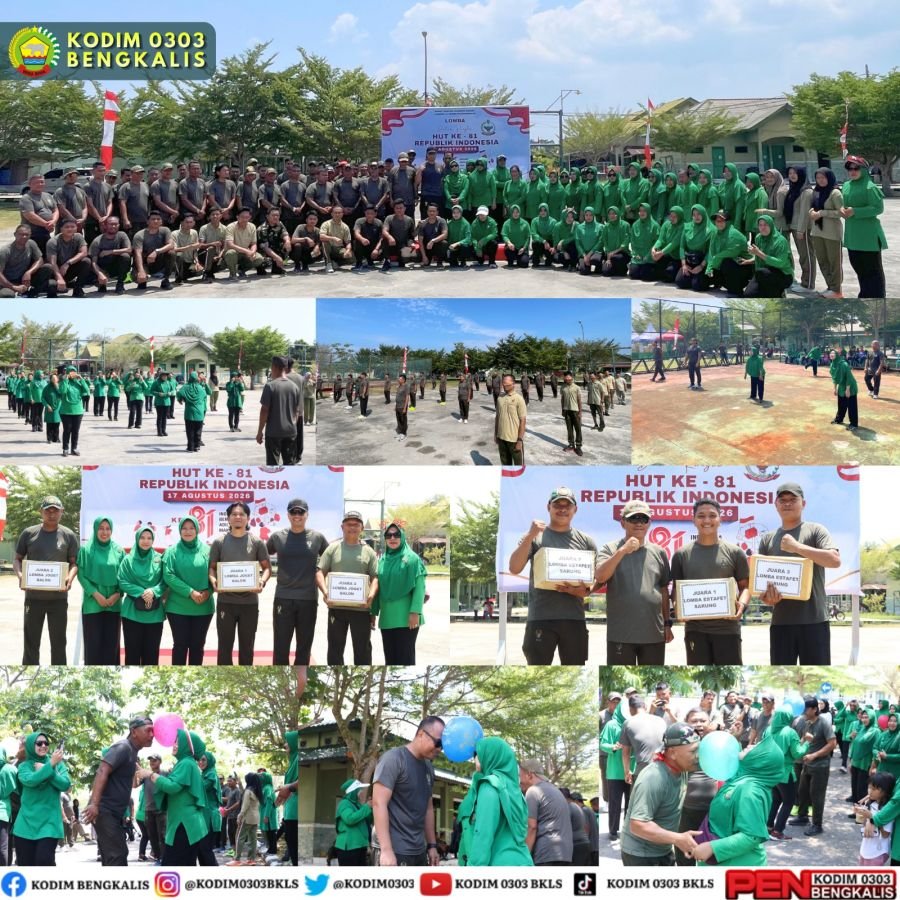 Semarak Kemerdekaan di Kodim 0303/Bengkalis, Prajurit, Persit dan ASN Ikuti Beragam Perlombaan