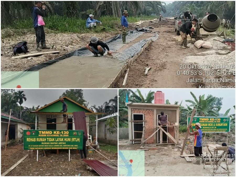 Semenisasi Jalan, Rehab RTLH dan MCK Terus Dikebut, TMMD ke-130 Kodim Inhil Tunjukkan Progres Nyata