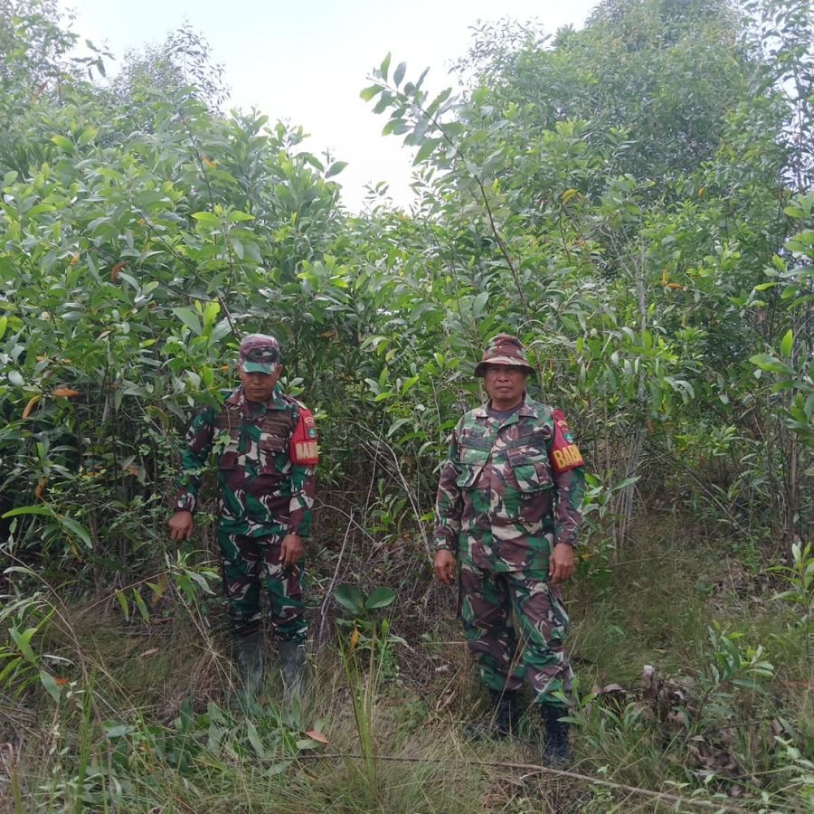 Serda Rosdianto dan Serda Zulkarnain Laksanakan Patroli Karhutla di Desa Petani