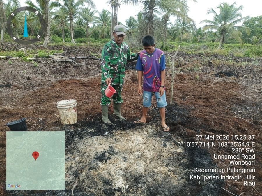 Serma Sugianto bergerak cepat melaksanakan Pemadaman dan Pendinginan Karhutla di Desa Wonosari