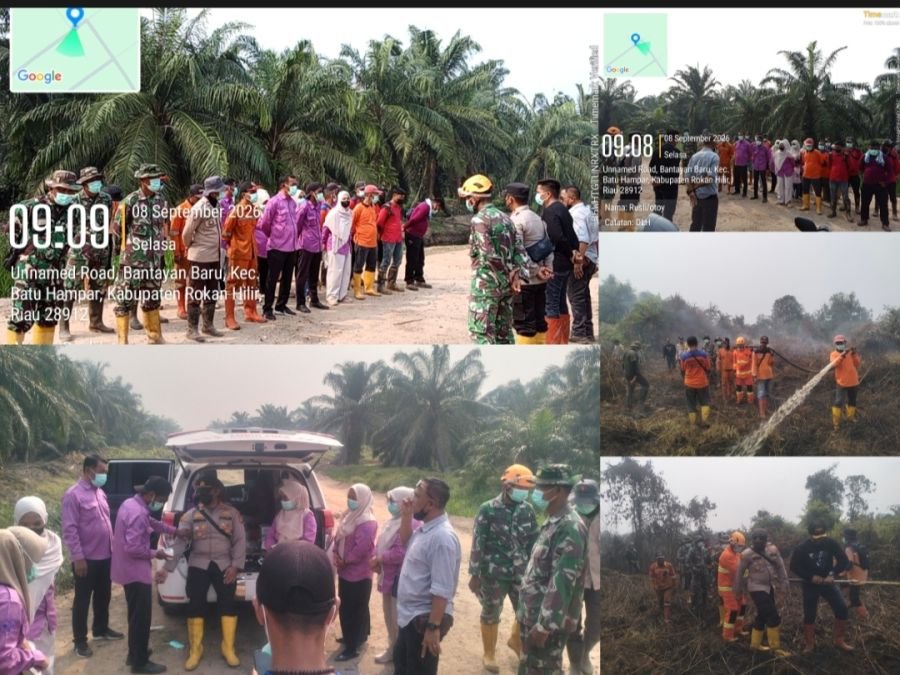 Sertu Suherman Bersama Forkopimcam Batu Hampar Berjibaku Atasi Karhutla di Bantaian Baru