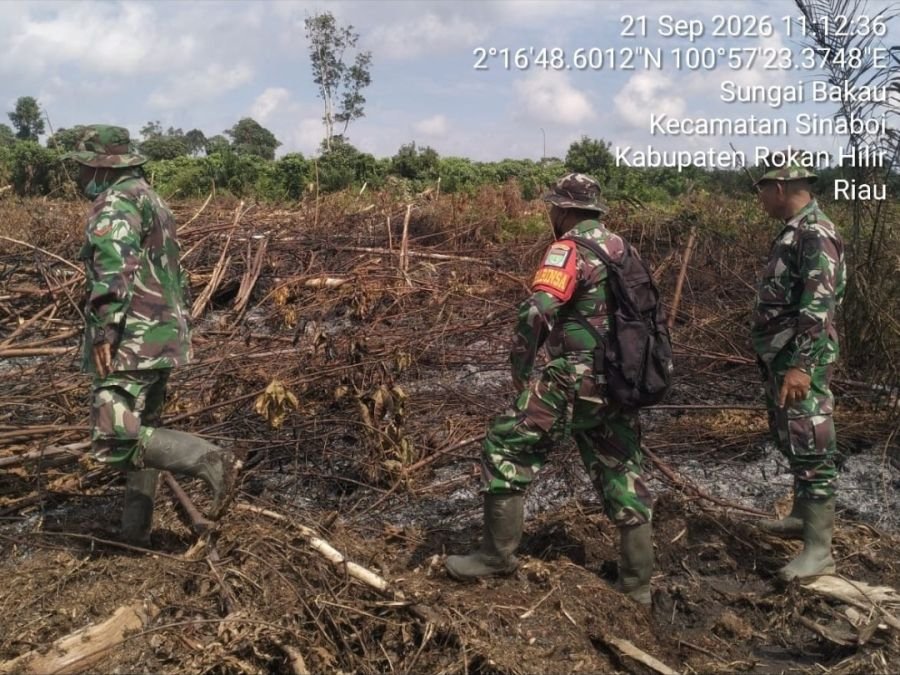 Sigap Cegah Karhutla, Babinsa Koramil 01/Bangko Ground Check Lahan Rawan di Sinaboi
