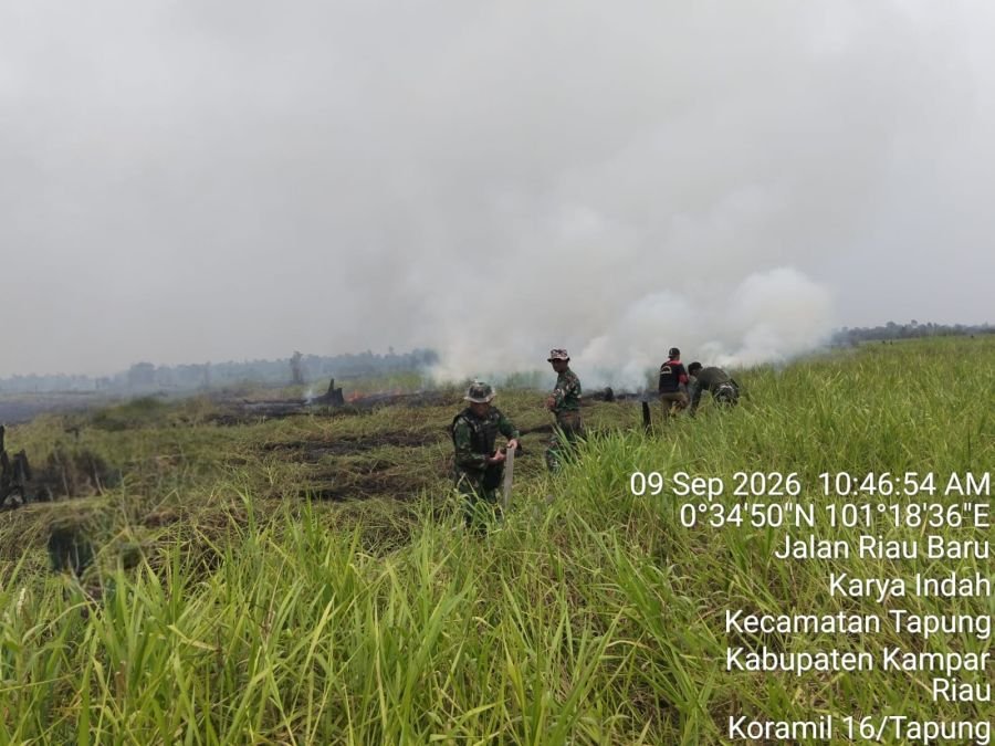 Sigap Tangani Karhutla, Koramil 16/Tapung Beserta Pihak Terkait Kembali Berhasil Padamkan Karhutla