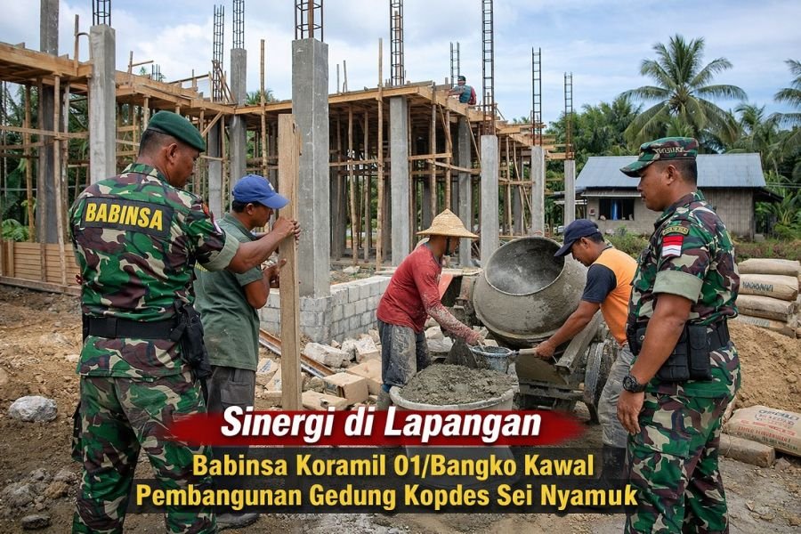 Sinergi di Lapangan, Babinsa Koramil 01/Bangko Kawal Pembangunan Gedung Kopdes Sei Nyamuk