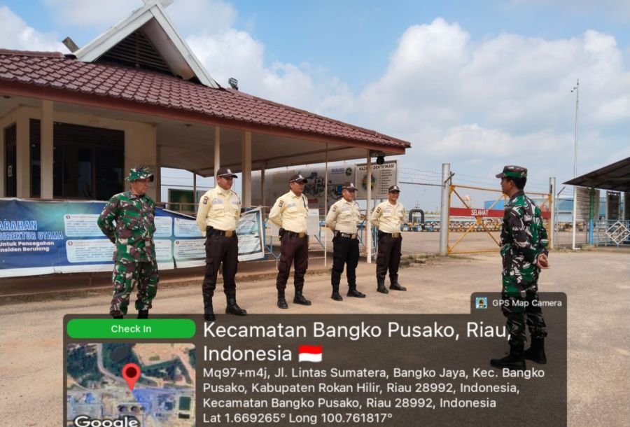 Sinergi Jaga Objek Vital Negara, Babinsa Koramil 05/Rimba Pimpin Apel Bersama Satpam di Bangko Jaya