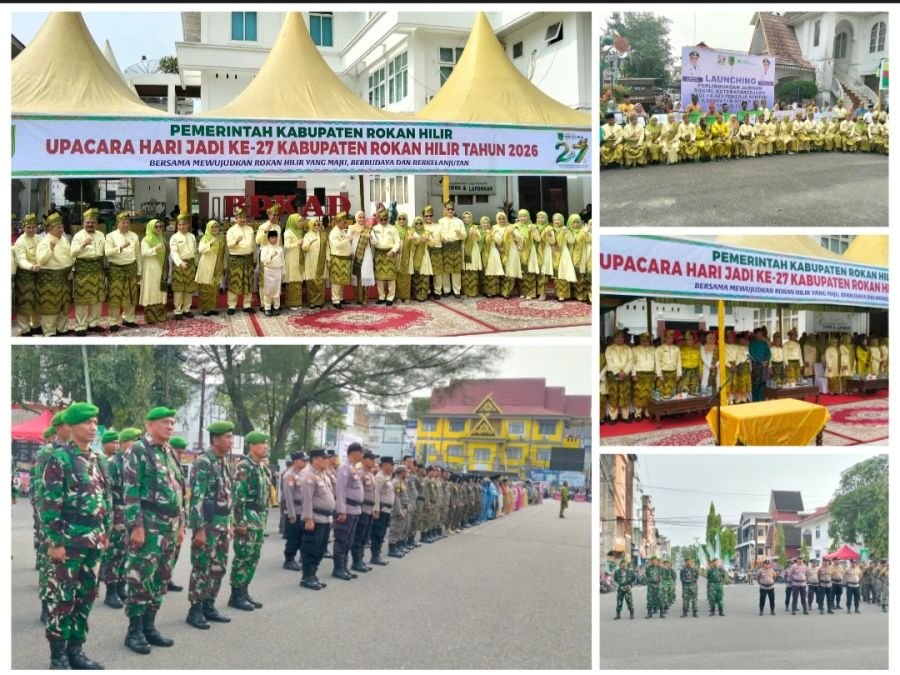 Sinergitas Tanpa Batas, Personel Koramil 01/Bgk Kawal Khidmatnya Upacara Hari Jadi Ke-27 Kab. Rohil