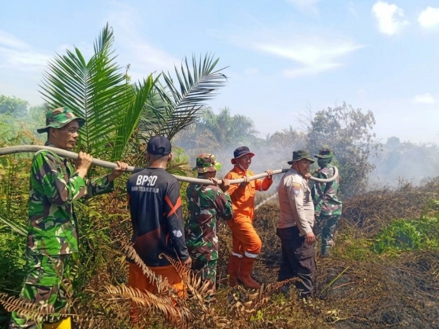Sinergitas TNI-Polri dan BPBD Sigap Padamkan Karhutla di Bagan Punak Rohil