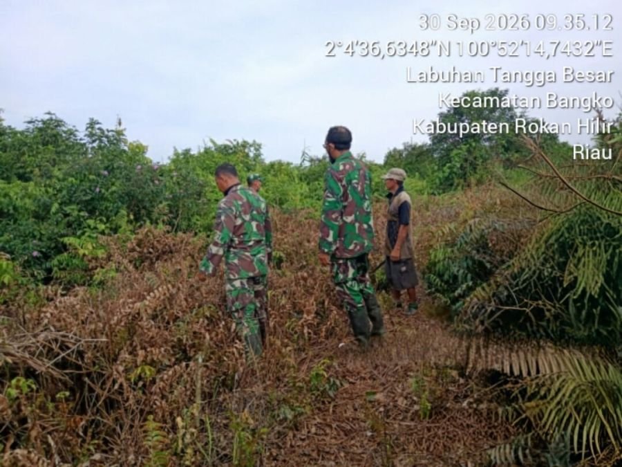 Susuri Semak Belukar, Personel Koramil 01/Bangko Pastikan Labuhan Tangga Besar Bebas Titik Api