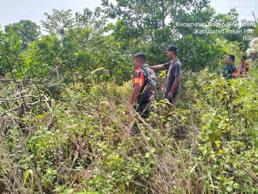Tiga Orang Personel Koramil 0321-03/Bgs Rohil dan Warga Kompak Patroli Karhutla 