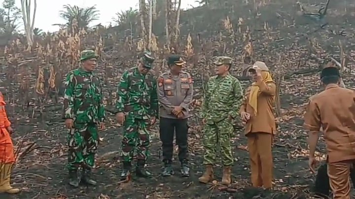 TIM MABES TNI DAN FORKOPIMCAM TINJAU LOKASI KARHUTLA DI KEMUNING INHIL