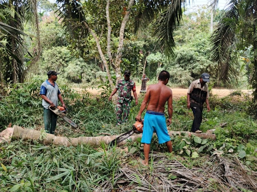 Tingkatkan Kekompakan, Babinsa Koramil 09/Kemuning Gelar Giat Gotong Royong di Desa Sekara