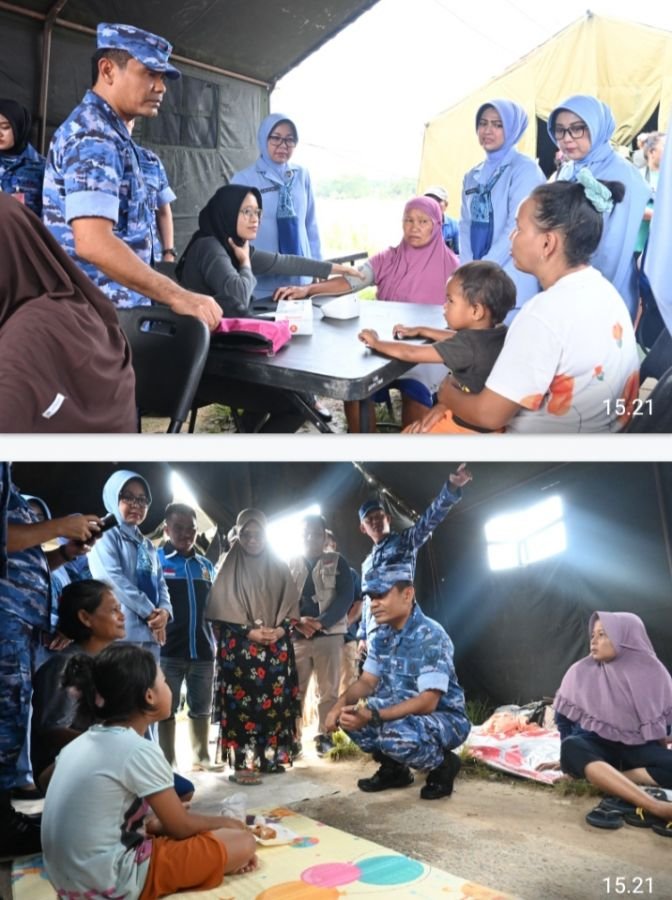 TNI AU Peduli, Danlanud Roesmin Nurjadin Tinjau Korban Banjir di Rumbai