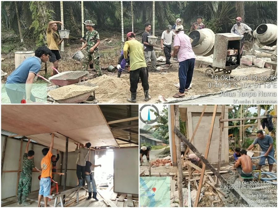 TNI Dan 35 Warga Solid Di Kuala Lemang, TMMD ke-130 Kodim Inhil Kebut Infrastruktur Desa