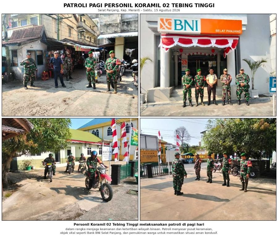 TNI Hadir di Tengah Masyarakat, Koramil 02 Tebing Tinggi Patroli Keamanan di Selat Panjang