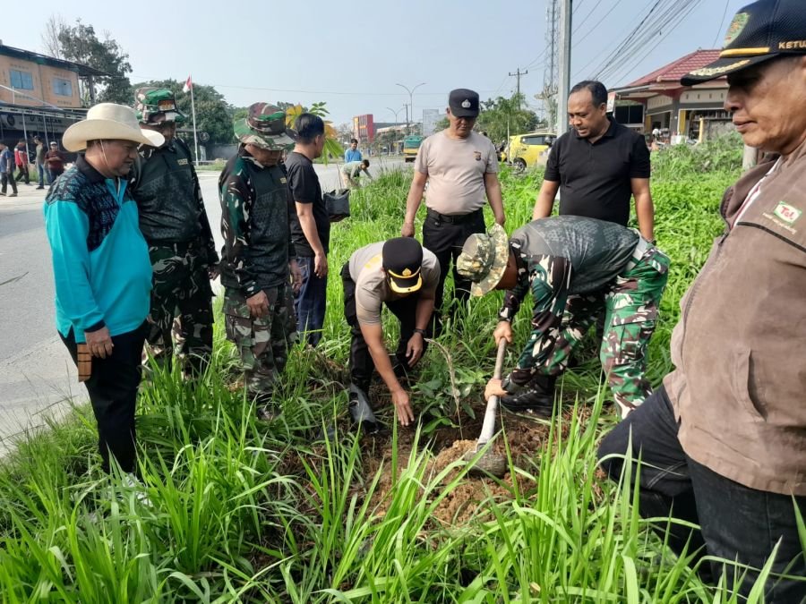 Upika Tualang Tanam Pohon, Perkuat Penghijauan di Jalan Perawang-Minas