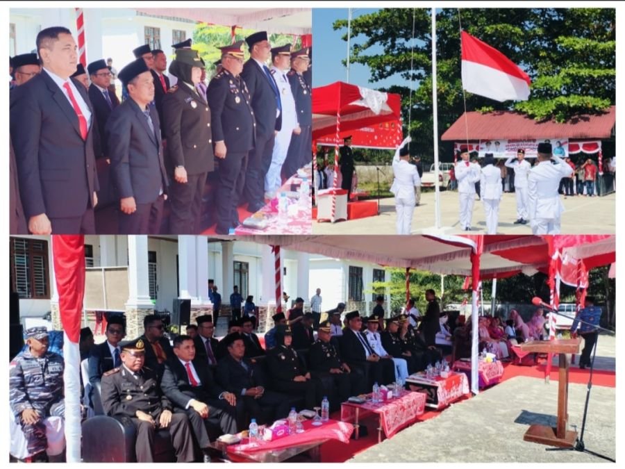 Wadanramil 01/Bangko Hadiri Upacara Peringatan HUT RI ke-81 di Kecamatan Sinaboi