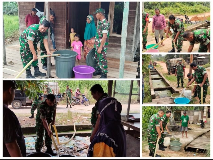 Wujud Kemanunggalan, Prajurit Koramil 0321-01/Bgk Distribusikan Air Bersih Door to Door untuk Warga