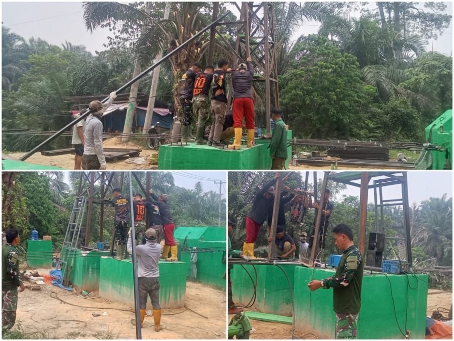 Wujud Nyata Pengabdian, Babinsa Koramil 09/Kemuning Kawal Pemasangan Menara Jembatan Perintis Garuda
