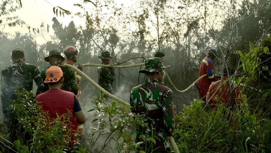 Yonif TP 849/Beladau Sakti Bergerak Cepat Padamkan Karhutla di Bukit Langkap