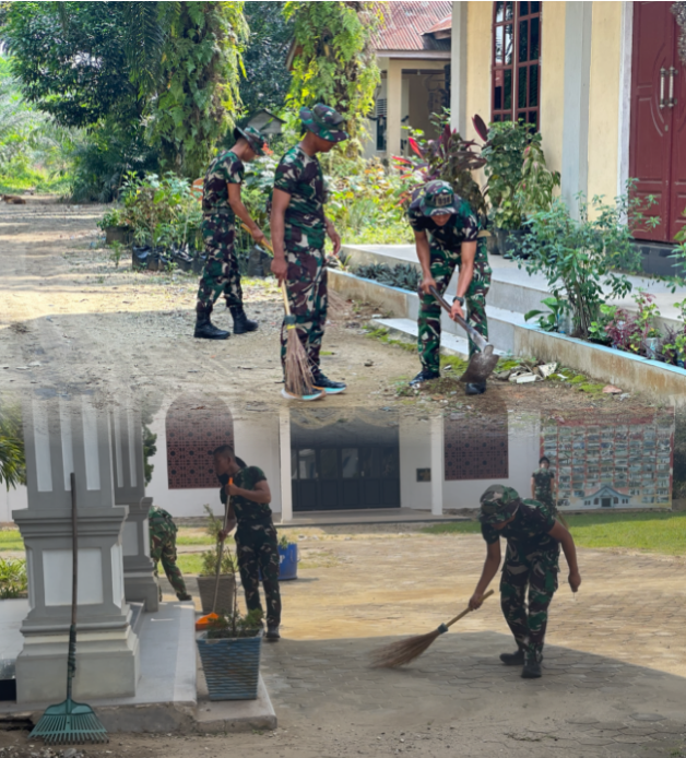 Yonif TP 898/PC Gelar Karya Bakti Bersihkan Gereja Santa Cecilia Siabu