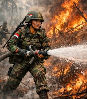 Aksi Heroik Srikandi KOWAD Rohil, Kapten Cba (K) Karnilawati Terjang Medan Berat Padamkan Karhutla
