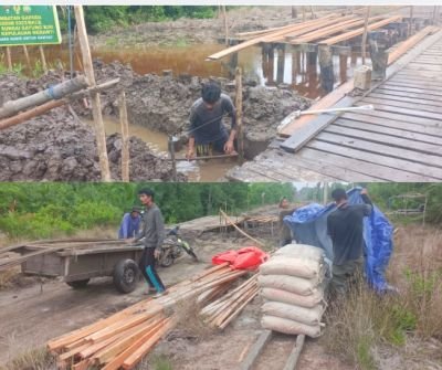 Material Terus Didistribusikan, Pembangunan Jembatan Garuda Merah Putih di Sungai Gayung Kiri Dikebu