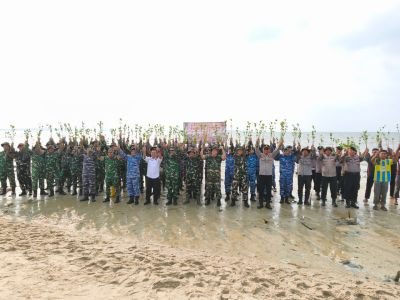 Menyambut HUT TNI ke-81, Korem 033/WP Hijaukan Pesisir Bintan Melalui Penanaman Mangrove.